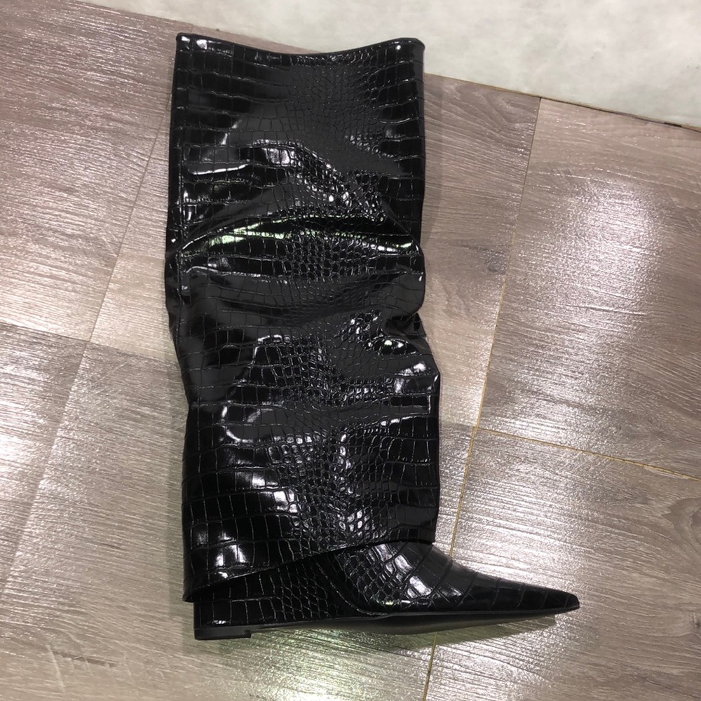 Steve Madden Paltrow Black Croc Over the Knee Boots New